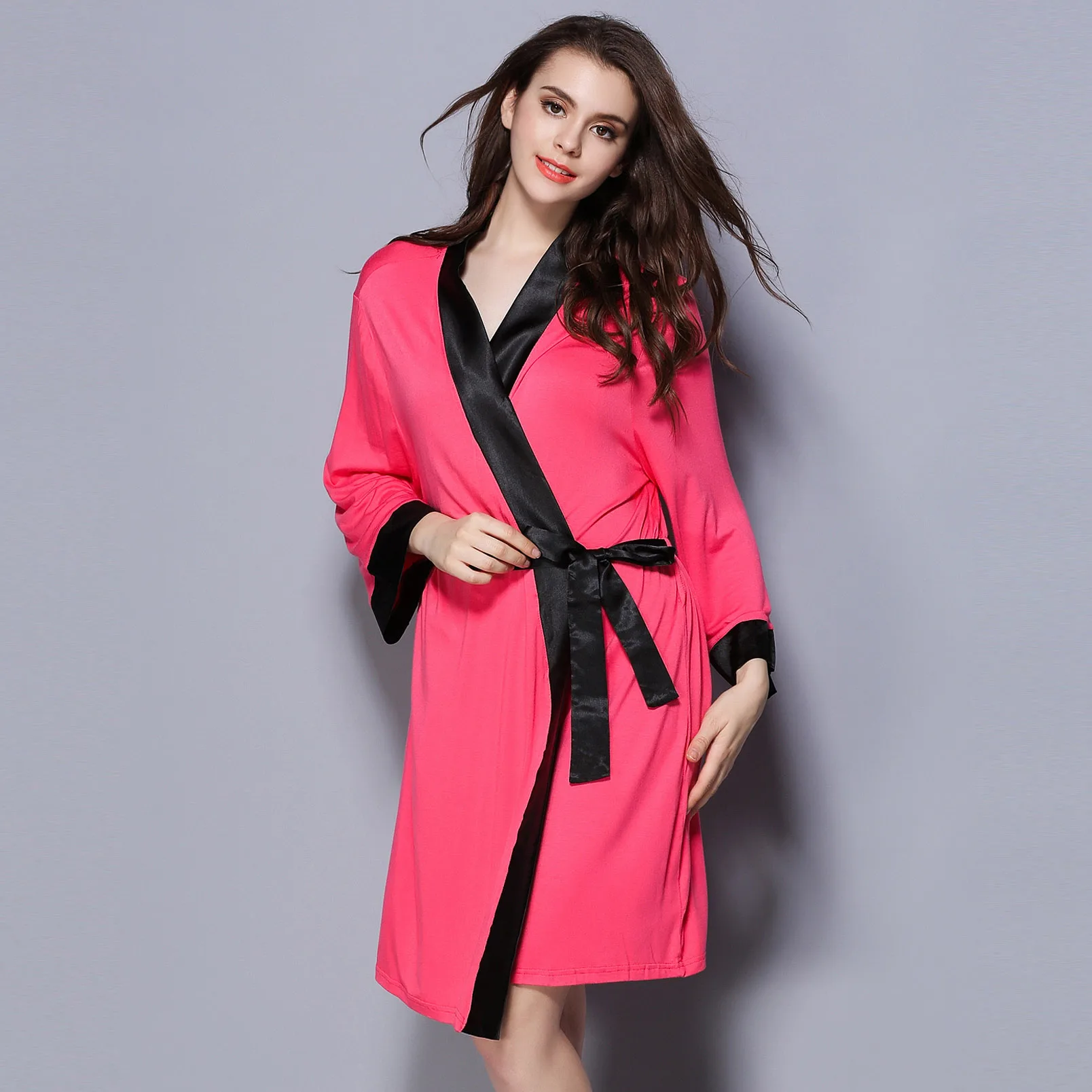 Женские халаты из модала пижамы сексуальный элегантный розовый хлопковый Халат