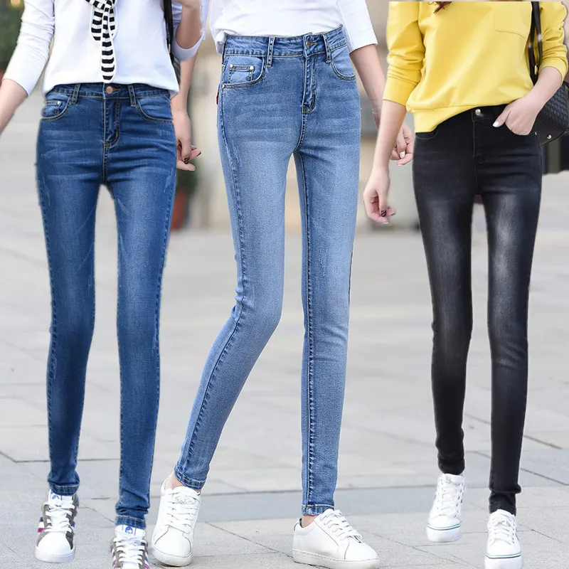 Женские джинсы, эластичные леггинсы в Корейском стиле, узкие, с высокой талией от AliExpress RU&CIS NEW