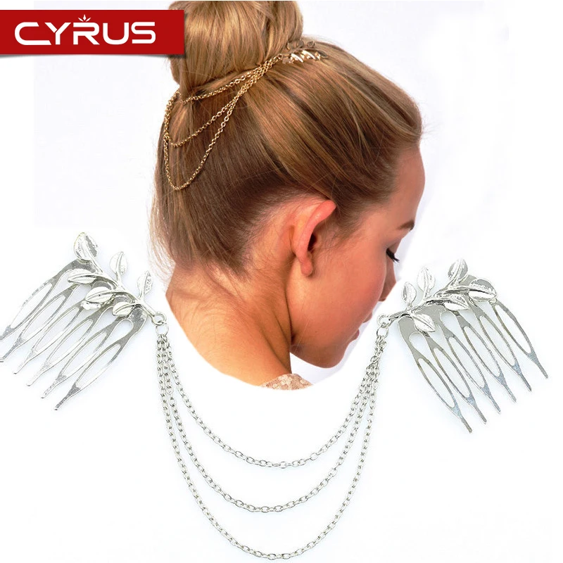 New Fashion Leaf Chain Tassel Hair Band For Women Inserting Comb Bijoux Cheveux Mariage Accessories Princess Jewelry | Украшения и