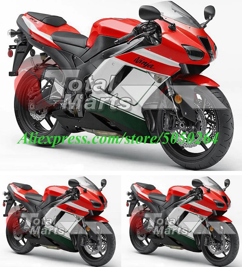 

4Gifts New ABS bike Fairings Kit Fit for kawasaki Ninja ZX6R 636 2007 2008 07 08 6R ZX-6R Bodywork set custom red green
