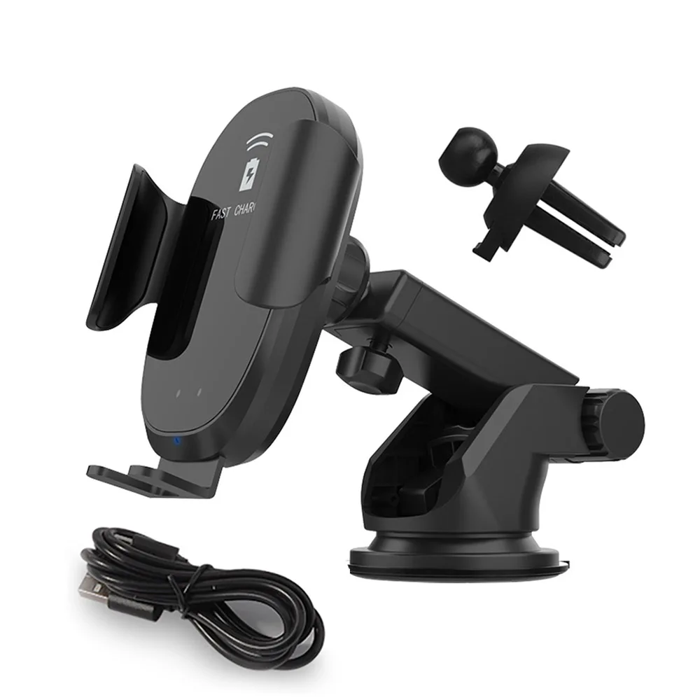 Black DCAE 10 Вт Qi Беспроводное Автомобильное зарядное устройство для iPhone XS XR X 8 11 Pro samsung S10 S9 S8 Автоматическая Зажимная Быстрая зарядка автомобильный держатель телефона - Тип штекера: Black