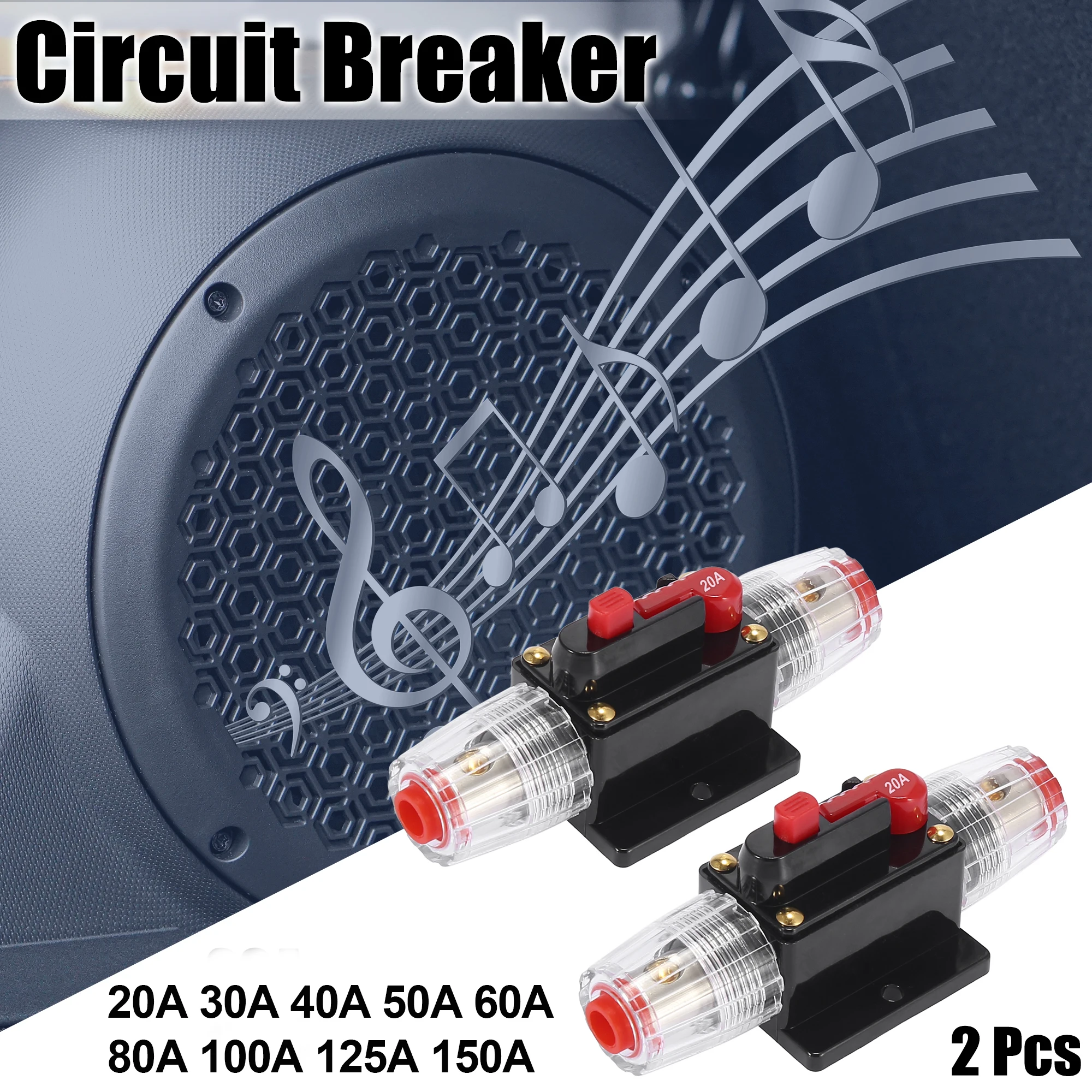 

2pcs Car Manual Reset Waterproof Stereo Audio Fuse Holders Inverter Circuit Breaker 20A 30A 40A 50A 60A 80A 100A 125A 150A