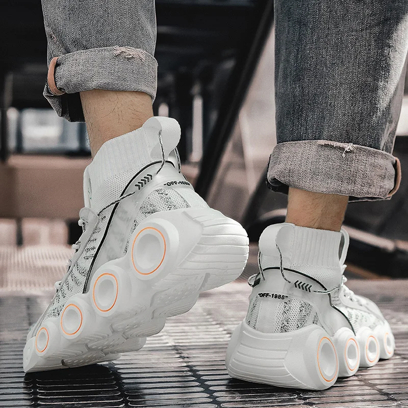 

High Top Chunky Sneakers Brand Rubber Platform Casual Men Sport Shoes Breathable Zapatillas Hombre Walking Jogging Trainers 2021