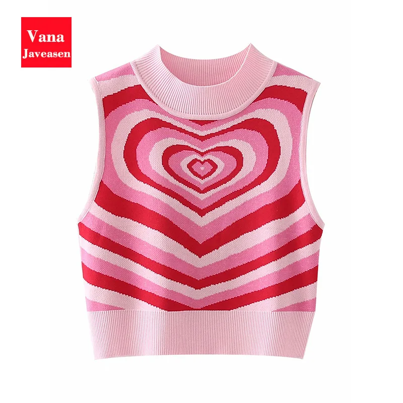 

Женский трикотажный свитер в стиле Харадзюку, с изображением сердец, осенний, Трикотажный жилет без рукавов, о-образный вырез трикотаж