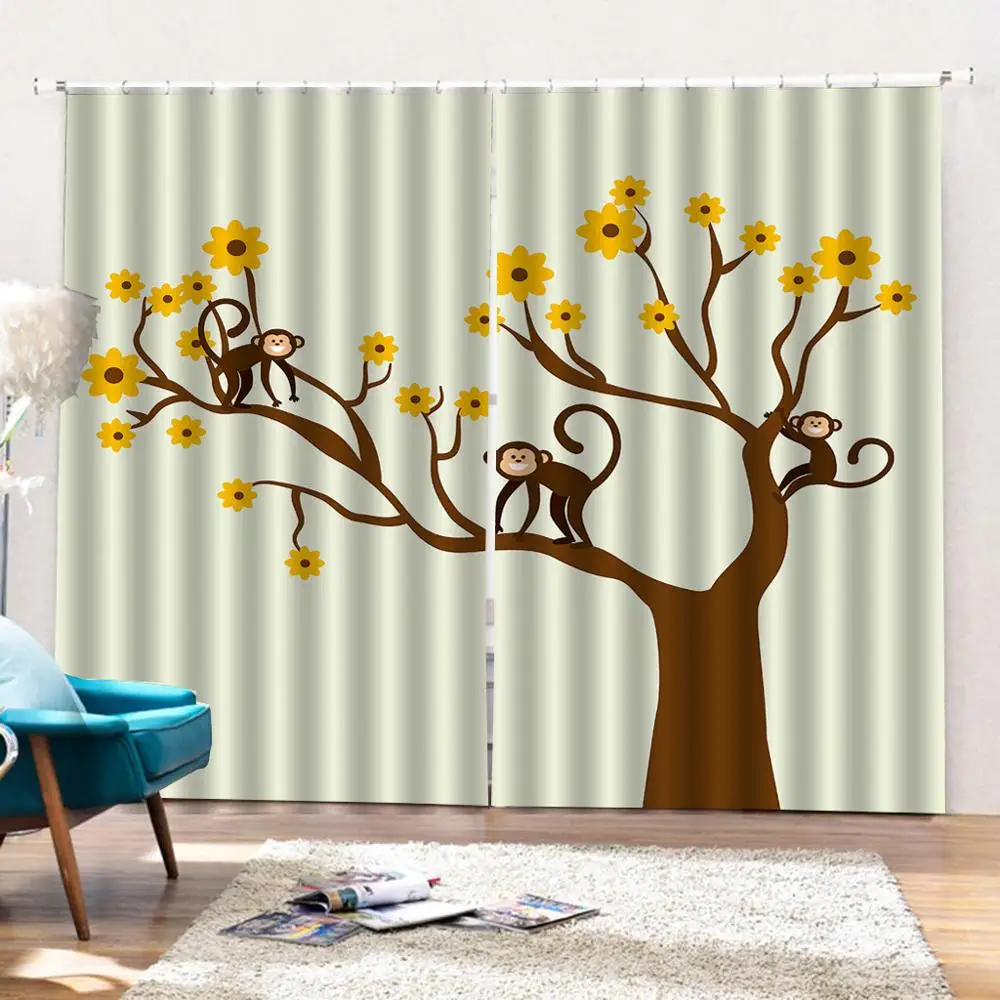 Занавеска для душа с мультяшными животными забавная обезьяна висящая на дереве