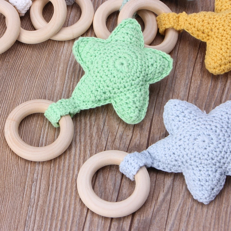

Baby Teething Ring Chewie Teether Safety Wooden Natural Star Sensory Toy Gift