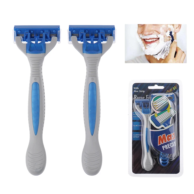 

2Pcs/lot Straight Replaceable Safety Razor 5 layers Razor Blades With 1 Handle Men's Shaver Razor Blades Face Care