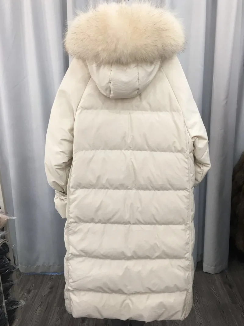Длинный пуховик на утином пуху Женское зимнее пальто с капюшоном женский