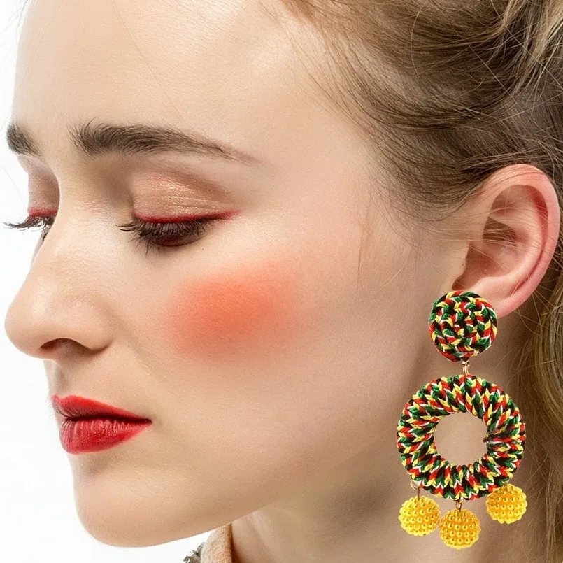Florosy красочная веревка шелковая нить круглая подвеска висячие серьги для женщин