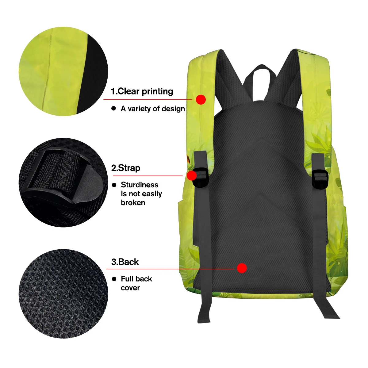 Натуральный зеленый рюкзак с изображением леса птицы и цветка из мультфильма для