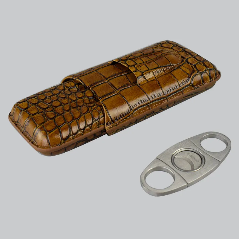 Чехол для сигар COHIBA Коричневый чехол из натуральной кожи в комплект входит резак