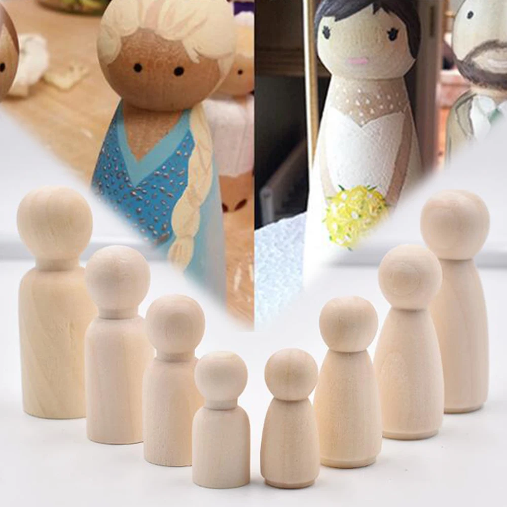 

35/43/55/65mm 10 Pcs Creative DIY Wooden Peg Dolls Creative Handmade DIY Unfinished Woodeng Doll For Boy Girl