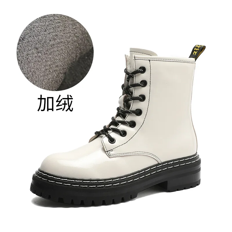 

women's Boots Skinny boots Martin boots women's British style 2020 winter new plush medium boots Bullock lens