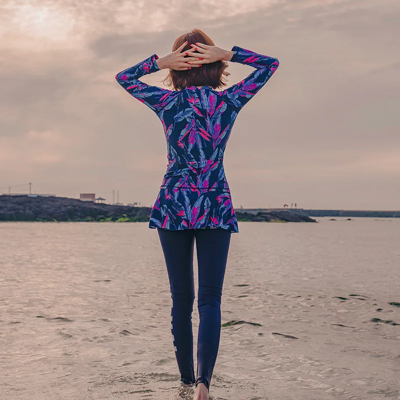 Женский купальник с высокой талией Цельный для серфинга юбкой и четырьмя брюками