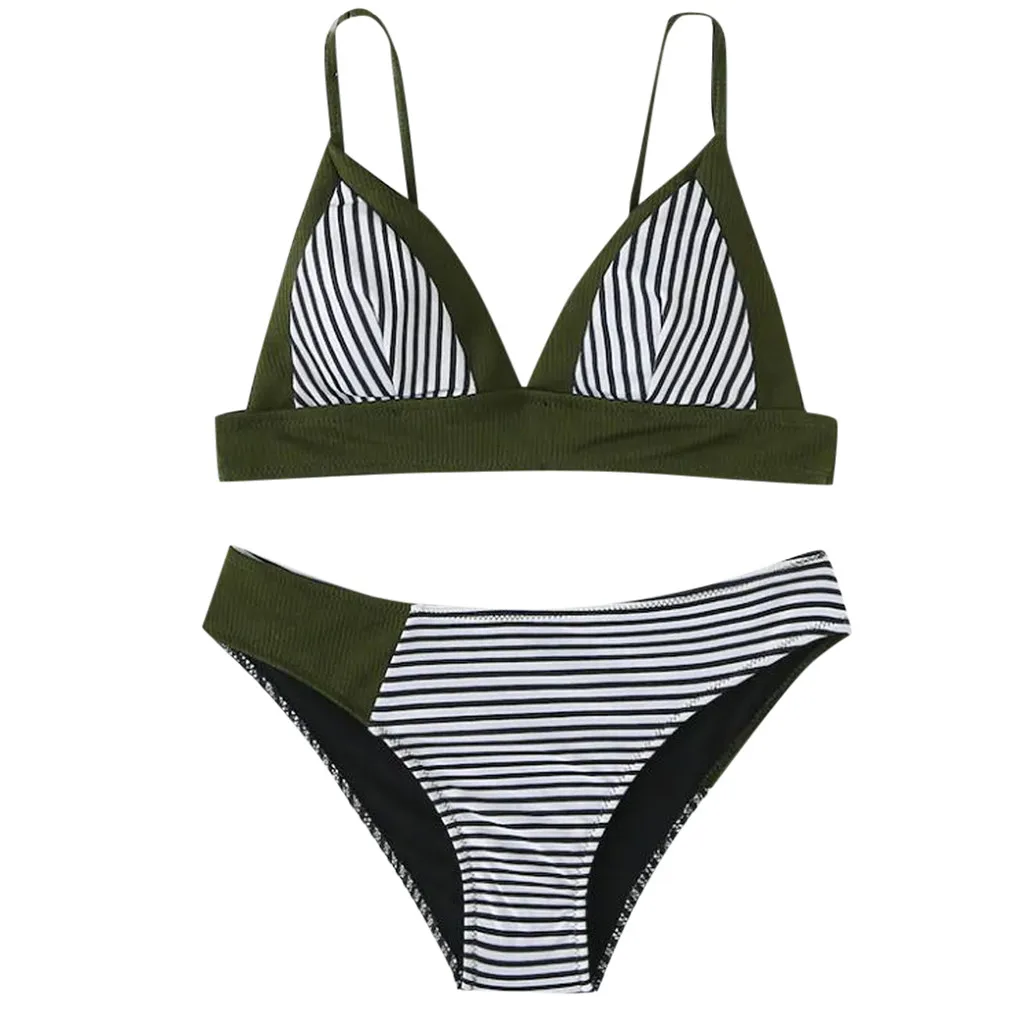 Sling Backless Women's Swimming Suit Splice Striped Print Two Piece Swimsuit Pushups Swimwear Beachwear Aesthetic style |