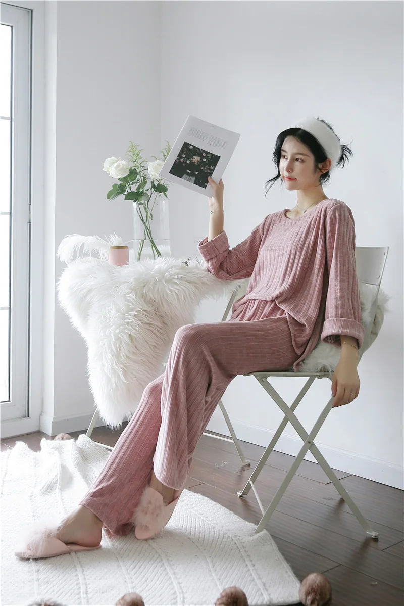 Пуловер с длинным рукавом женские пижамы длинные штаны для сна женское платье