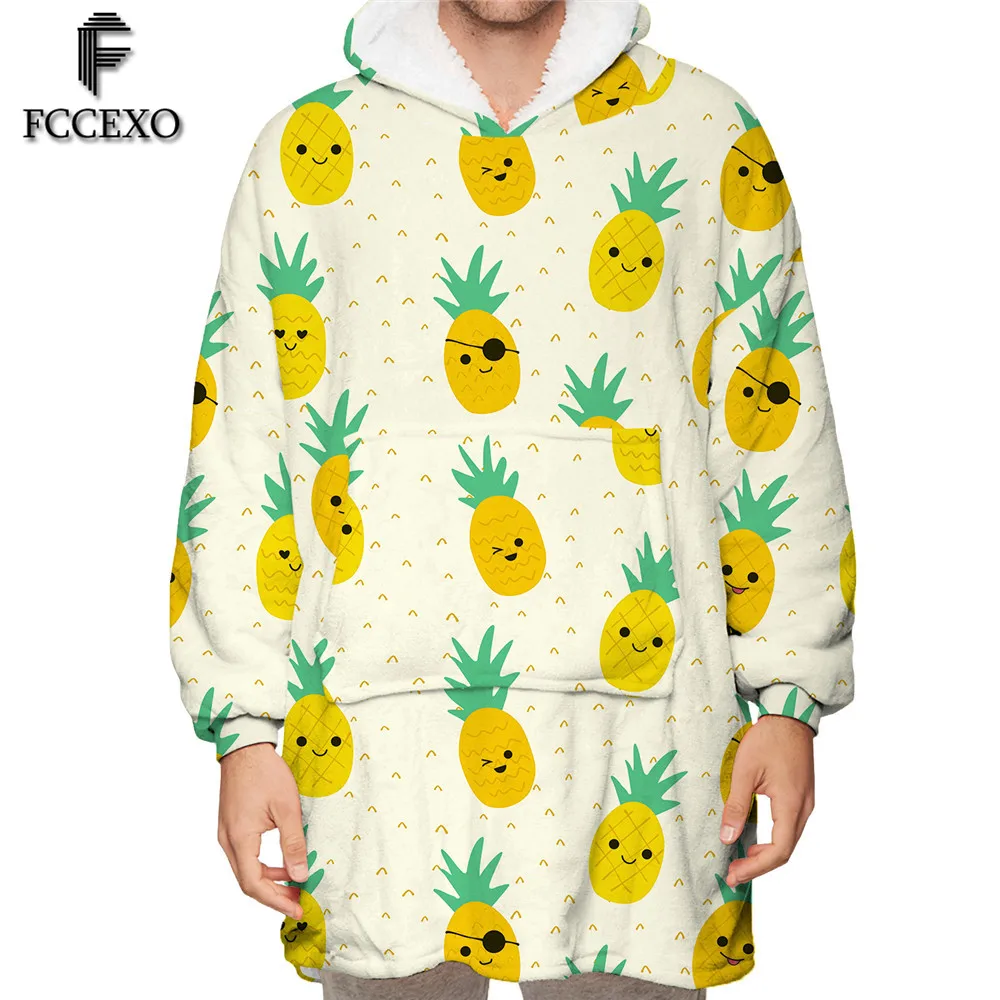 

FCCEXIO Winter Keep Warm Thick Sweatshirt Women Home Game Winter Fruit Print Oversized TV Blankets Hoodie Blanket Sweatshirt