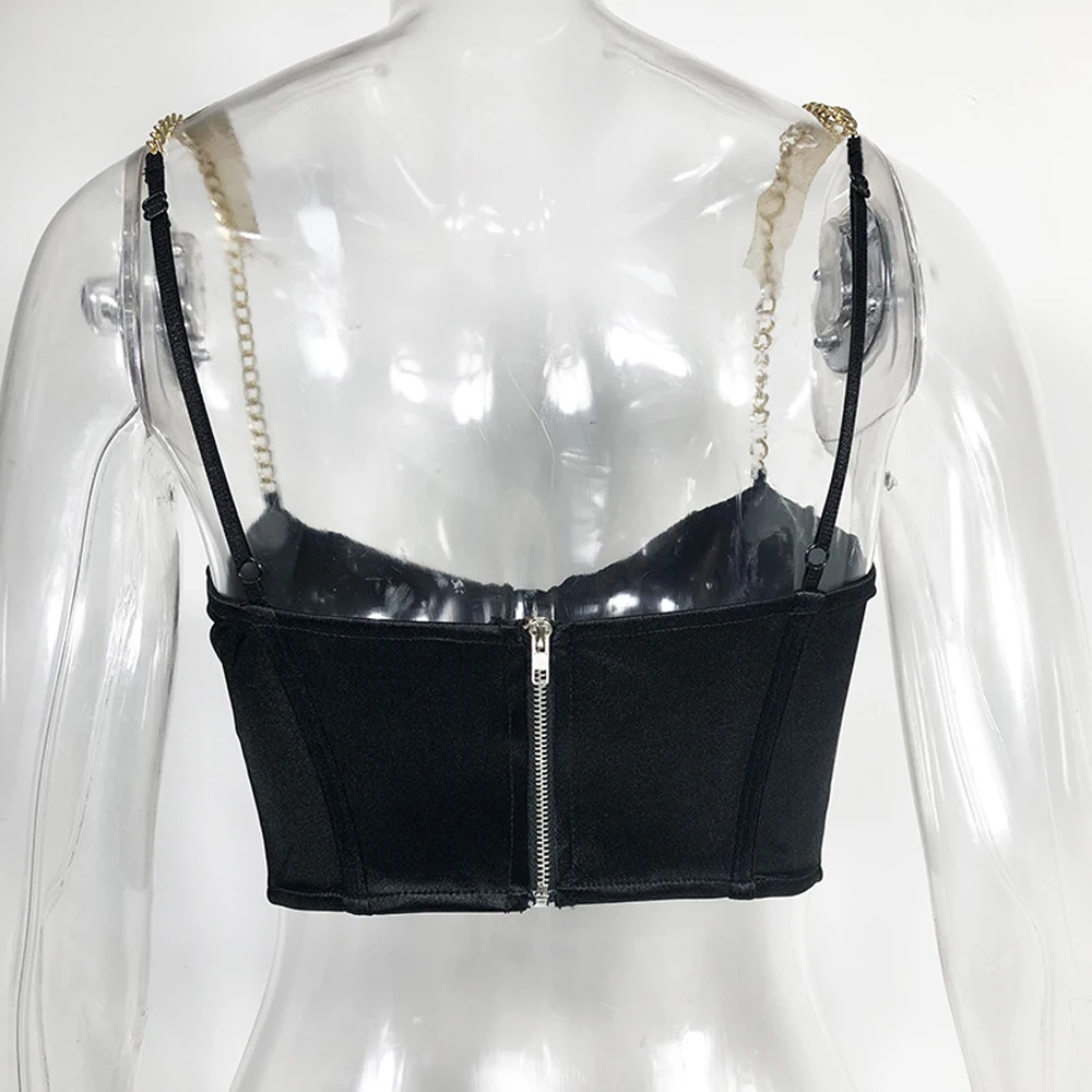 

Fyrneh Women Summer Sexy Chic New Caims Tops Tanks Bodycon Zipper Chain Padded Elegant Going Out Daily Streetwear Short Outfits