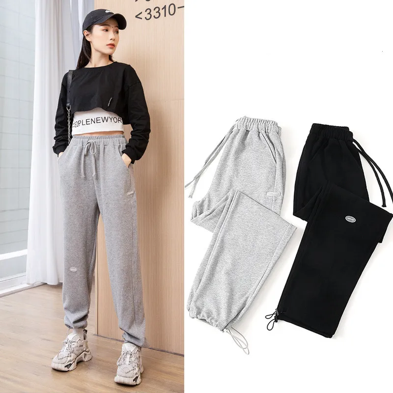 

Harem Pants Women Spring Autumn Wide Leg Grey Casual Loose Two-wear Straight High-Waist Trousers Fashion Sweatpants Plus Size