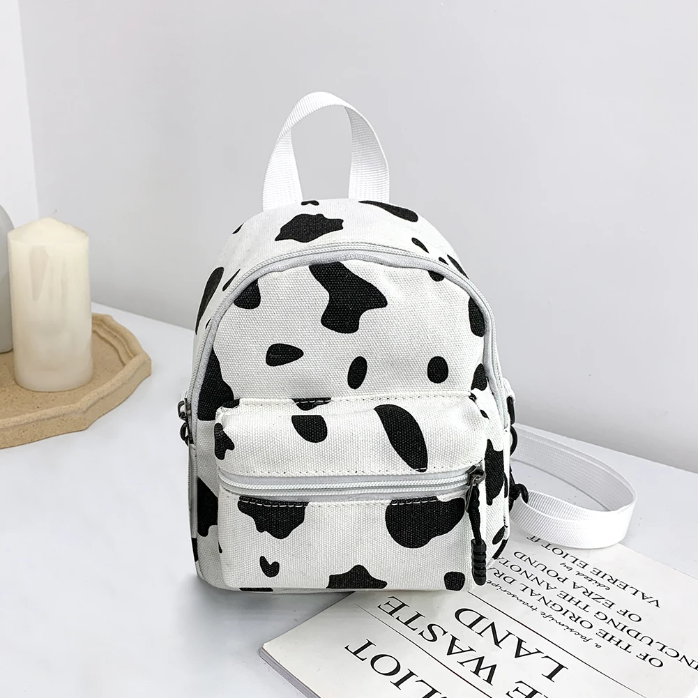 Женская холщовая школьная сумка, удобная шикарная модная Наплечная Сумка для девочек-подростков, маленький рюкзак с принтом из коровьего м...