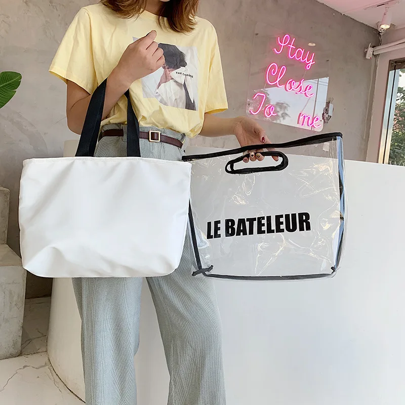JIULIN Summer Transparent Big Bag Woman 2019 New Korean Fashion Large Capacity Single Shoulder Leisure Handbag Tote | Багаж и сумки