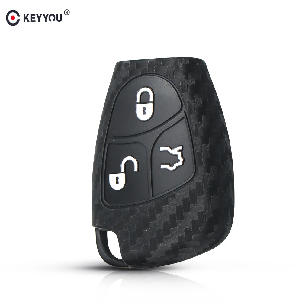 

KEYYOU Carbon Fiber Silicone Car Key Case For Mercedes Benz W203 W204 W211 B C E ML S CLK CL Remote 3 Buttons Fob Key Cover
