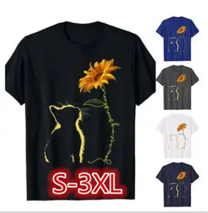 Женская хлопковая одежда S-3XL, летняя футболка с коротким рукавом с принтом кота, подсолнуха, повседневный Свободный Топ, туники, женская одежда