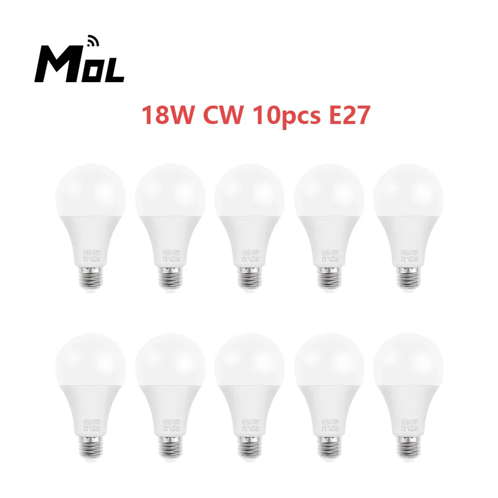 

10pcs LED Bulb Lamps E27 AC220V 240V Light Bulb Real Power 18W Living Room Home