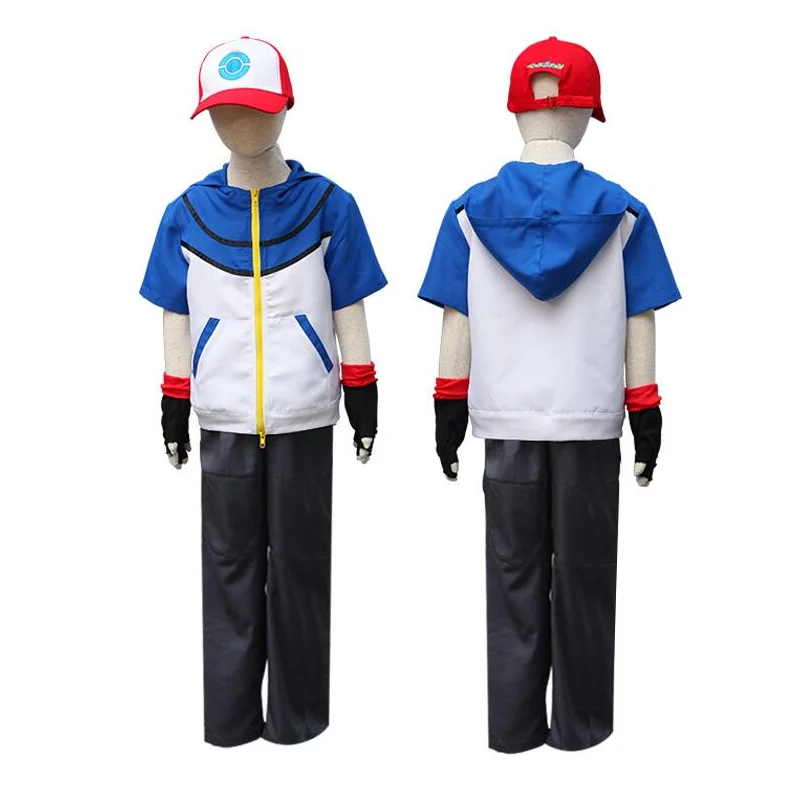 Детский костюм для косплея Покемон пепел Кетчум толстовки + брюки перчатки шляпа