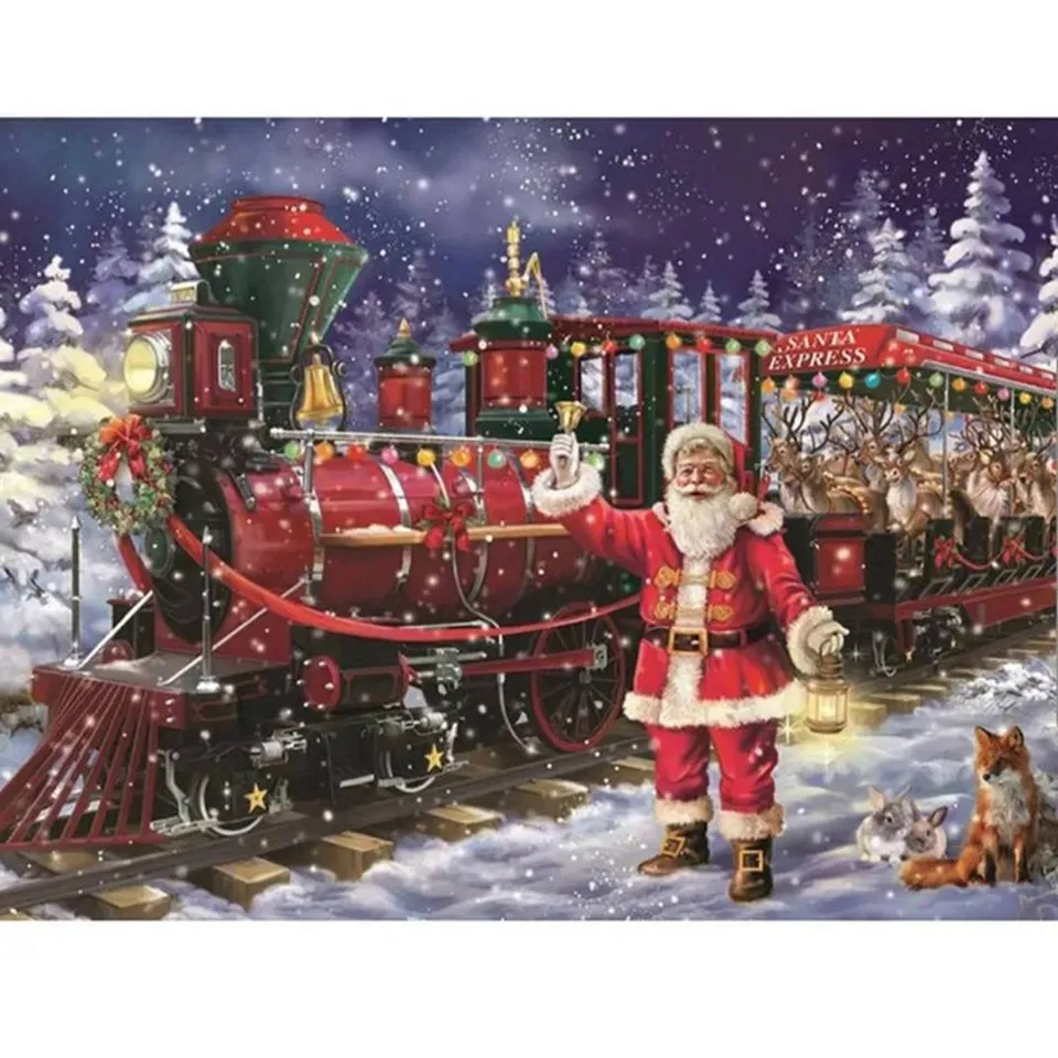 Полностью круглое Сверло DIY 5D алмазная картина набор Рождественский поезд