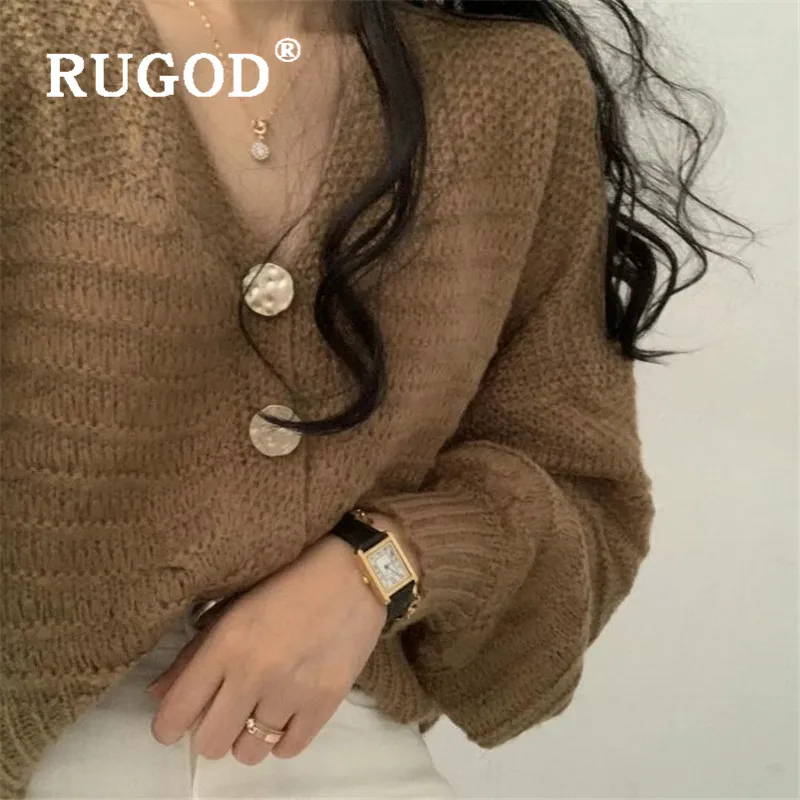 RUGOD Korean New Style Chic Big Button Lantern Sleeve Cardigan Solid Color Sweater Winter Tops For Woman Fashion 2019 |