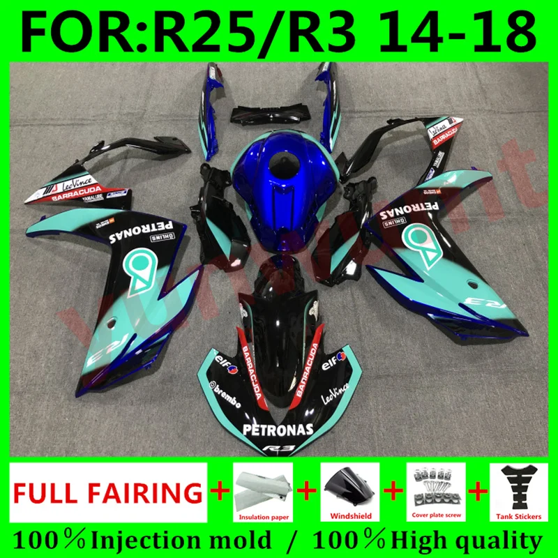 

New ABS Motorcycle Full Fairings Kit Fit For Yamaha YZF R3 2015 2016 2017 2018 YZF R25 15 16 17 18 fairing Bodywork set petronas
