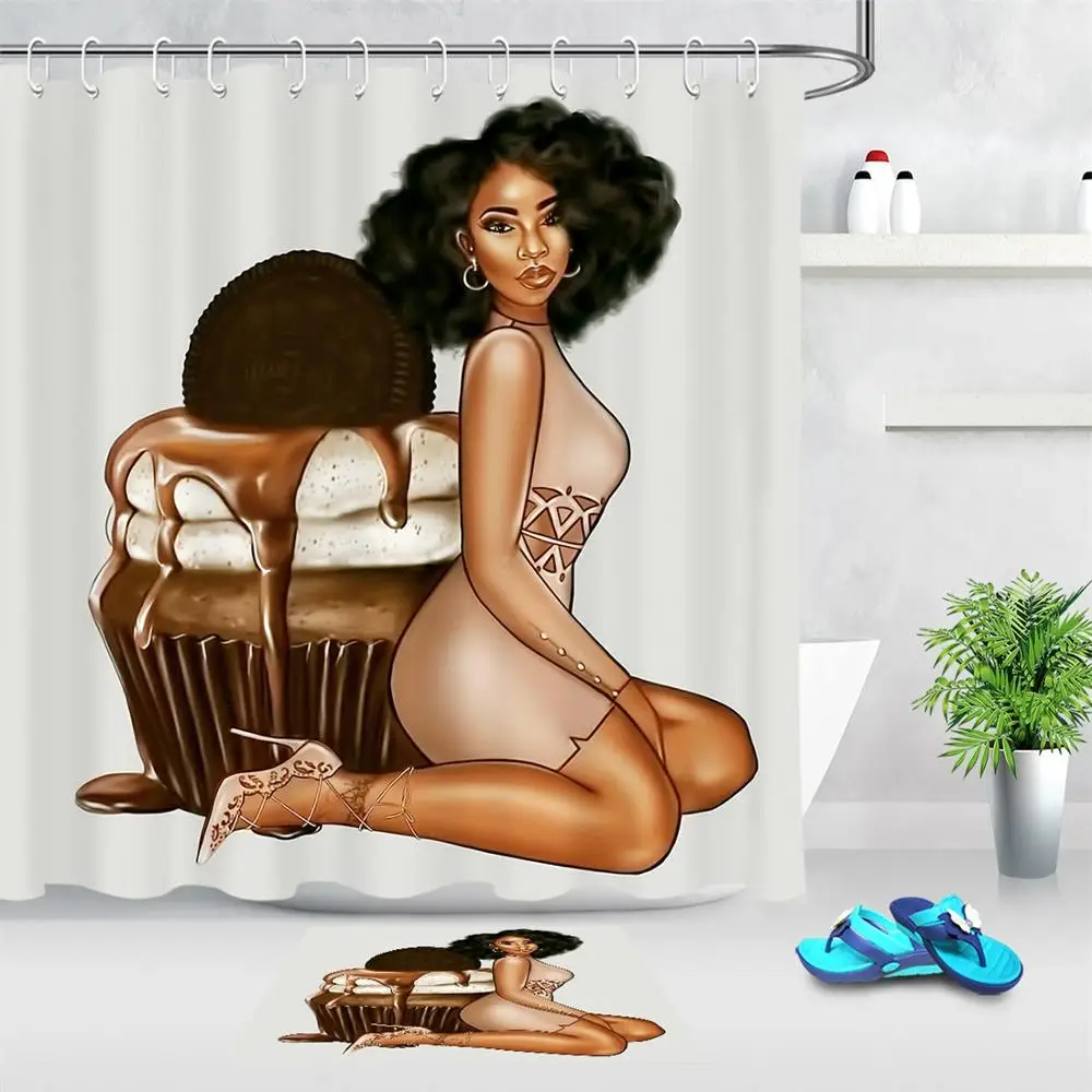 Черные занавески для душа женщин и девочек в Африканском американском стиле