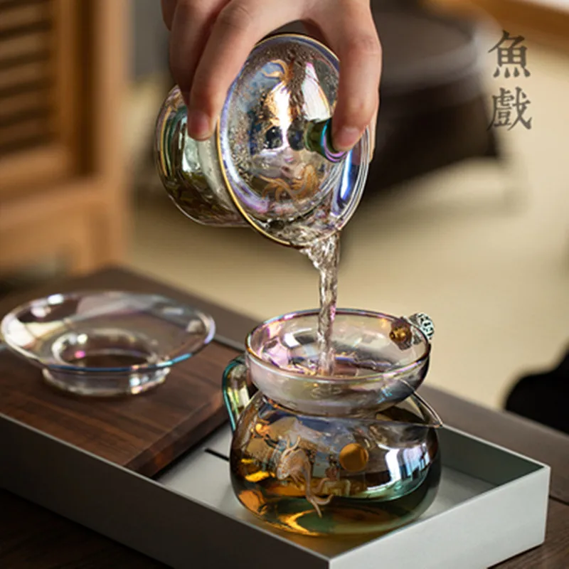 

Rejuvenating Gold And Silver Burnt Glass Cover Bowl Teacup Heat Resistant Thickend Glass Dehua Retro Cover Chinese Teaware