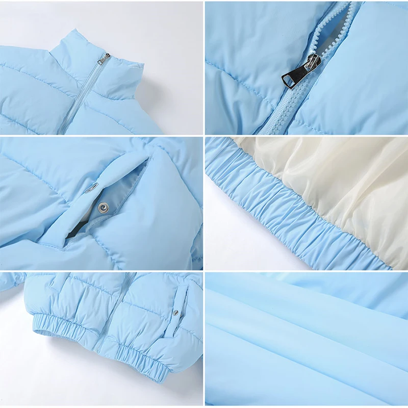 Женская куртка-пуховик на хлопковом наполнителе с высоким воротником и