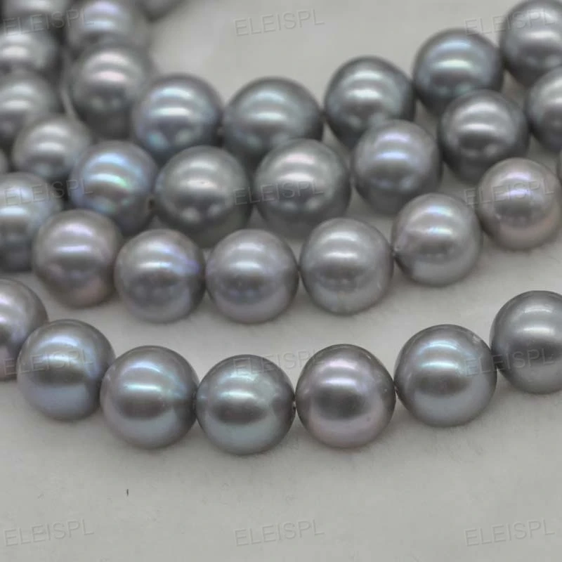 

wholesale 11-13mm round gray genuine freshwater pearl string Free shipping