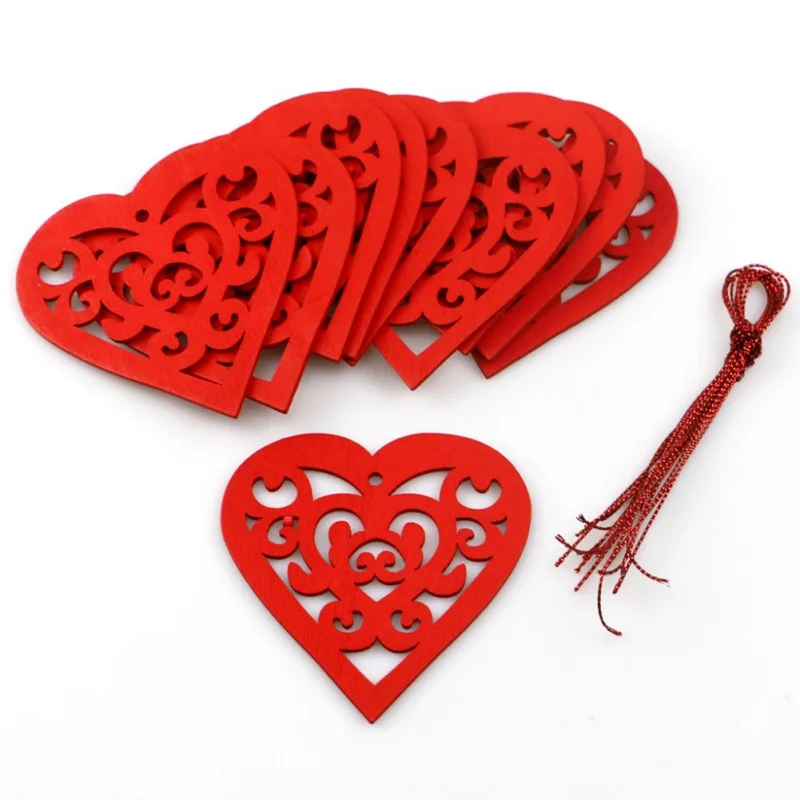 

10Pcs/Set Wooden Slices Pendants With Strings Kit Hanging Decorative Signs Tags Drop Ornaments For Wedding Valentine's Day Party