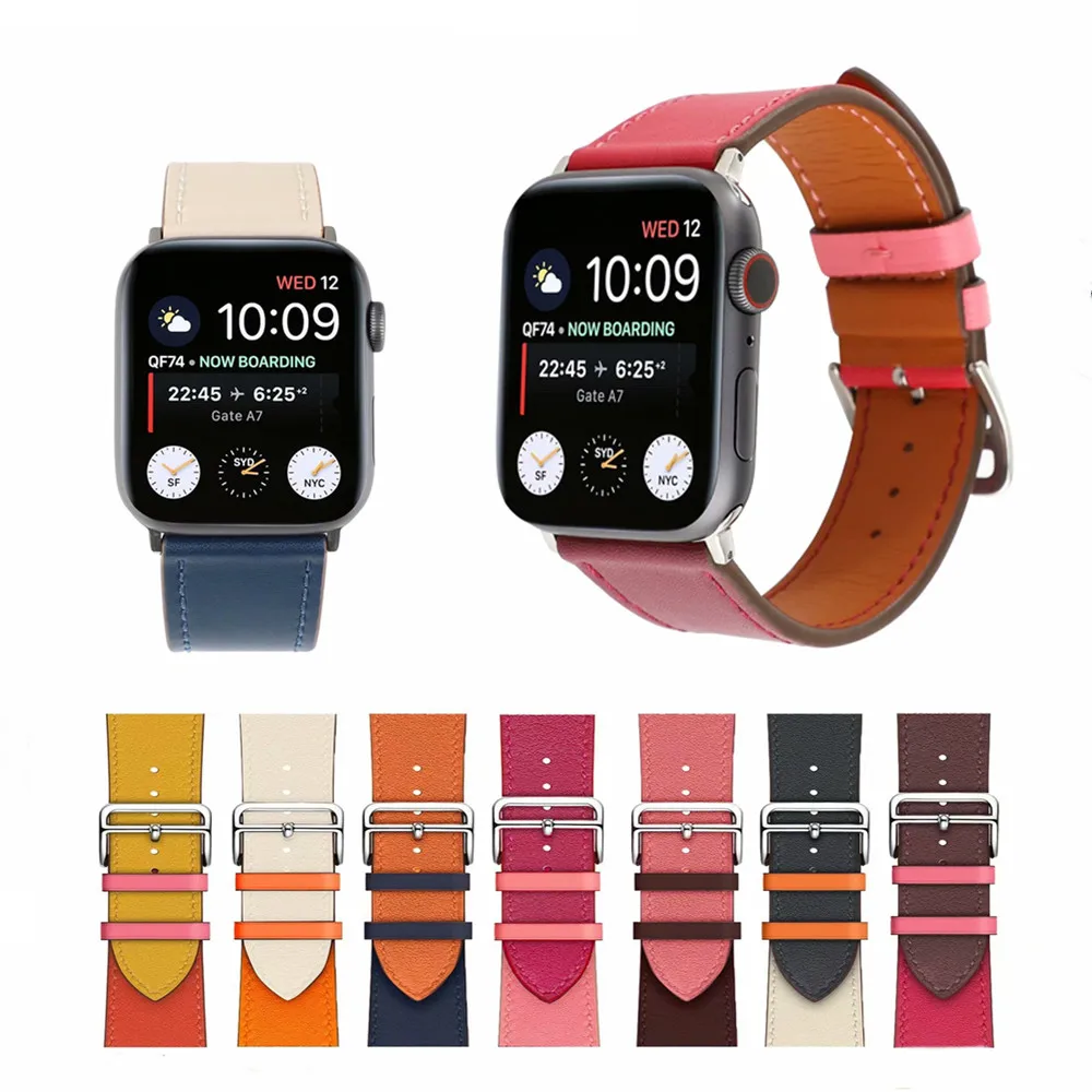 Новейший цветной кожаный ремешок для часов iWatch5 4 3 2 1, ремешок для часов Apple Watch 42 мм, 38 мм, 40 мм, 44 мм, ремешок для браслета