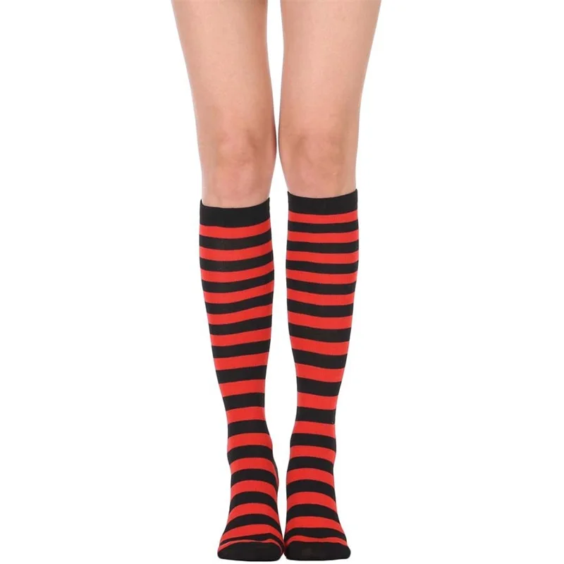 

Halloween Women Girls Stockings Student Uniform Cosplay Costume Long Contrast Color Striped Elastic Thigh High Stocking