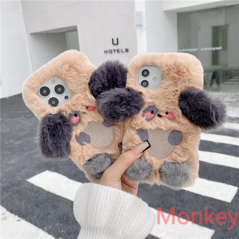 

Cartoon Ears Dog Fluffy Plush Phone Case For Samsung S10 S9 S8 Plus S7 A02S A03S A51 A10 A20 A30S A50 A70 A11 A31 A82 Soft Cover