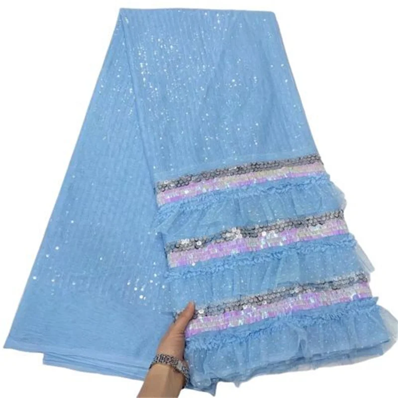 Sky Blue African Tulle Lace Fabric Embroidery Nigerian French Skirt Lace Fabric 2022 High Quality Lace With Sequins Wedding