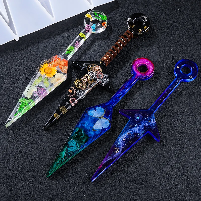 Molde de resina epoxi Kunai 4 en 1, moldes de silicona para manualidades, regalos de autodefensa-4