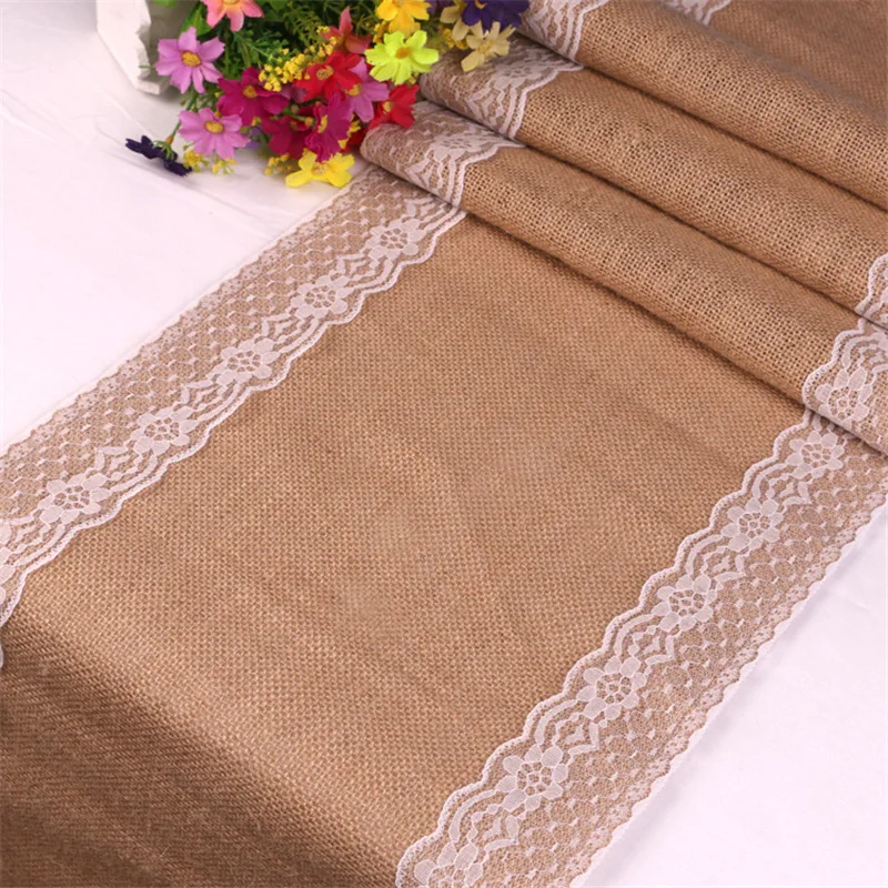 Natural Burlap Table Cloth Tablecloth Imitated Jute Linen Table Runner for Wedding Christmas Party Restaurant Decorations Tapete