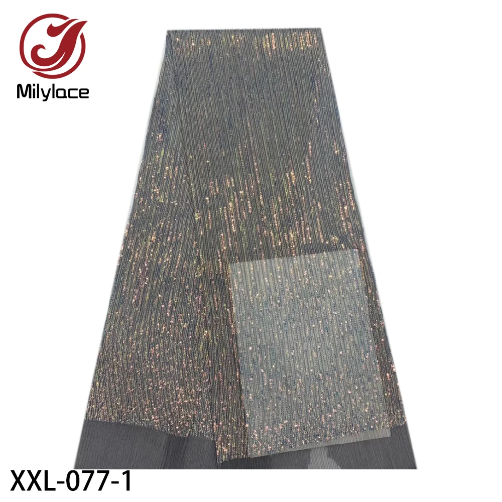 

Latest Shiny Sequins African Mesh Lace Fabric 5 Yards Hot Selling Mixed-color Sequins Lace Fabric for Party Dresses XXL-077