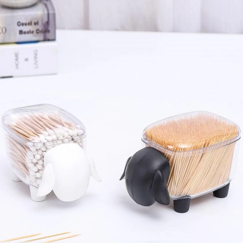 

1PC Creative Portable Toothpick Cotton Swab Storage Box Sheep Shaped Table Cosmetic Jewelry Organizer Box Dust-proof Household