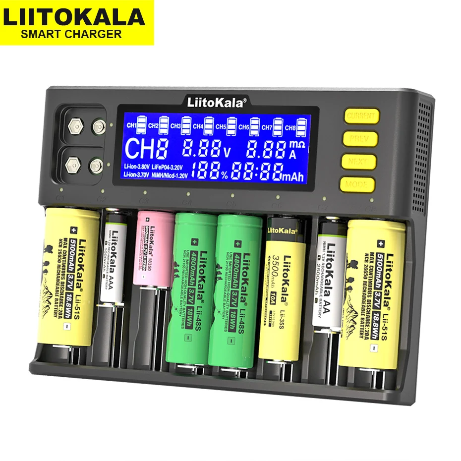 liitokala lii s8 battery charger li ion 3 7v nimh 1 2v li fepo4 3 2v imr 3 8v charger for 18650 26650 21700 26700 aa aaa free global shipping