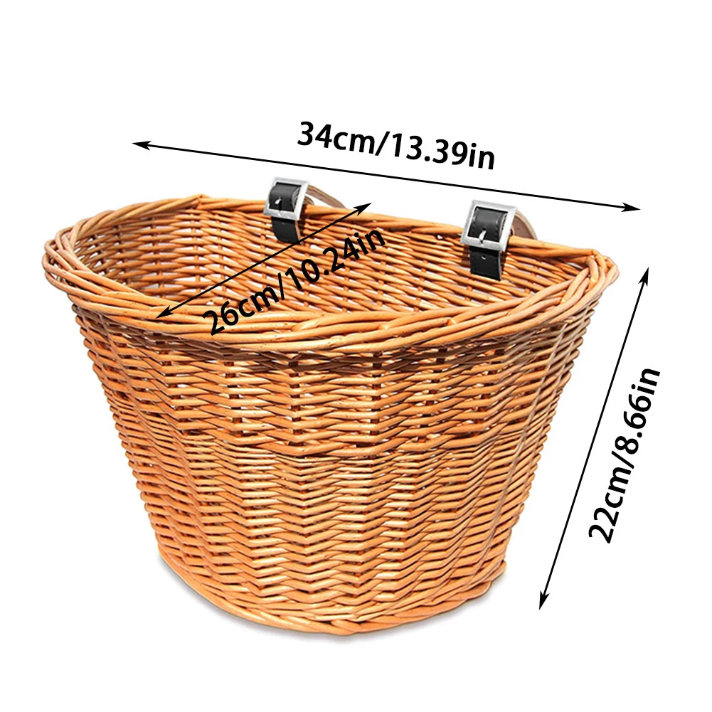 

Children adult fashion retro bicycle rattan basket waterproof front basket storage with fixed strap soft and durable