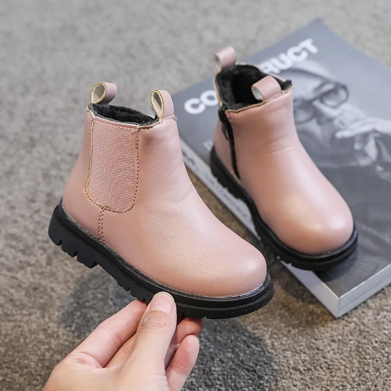 Винтажные детские зимние ботинки черные коричневые розовые меховые на платформе