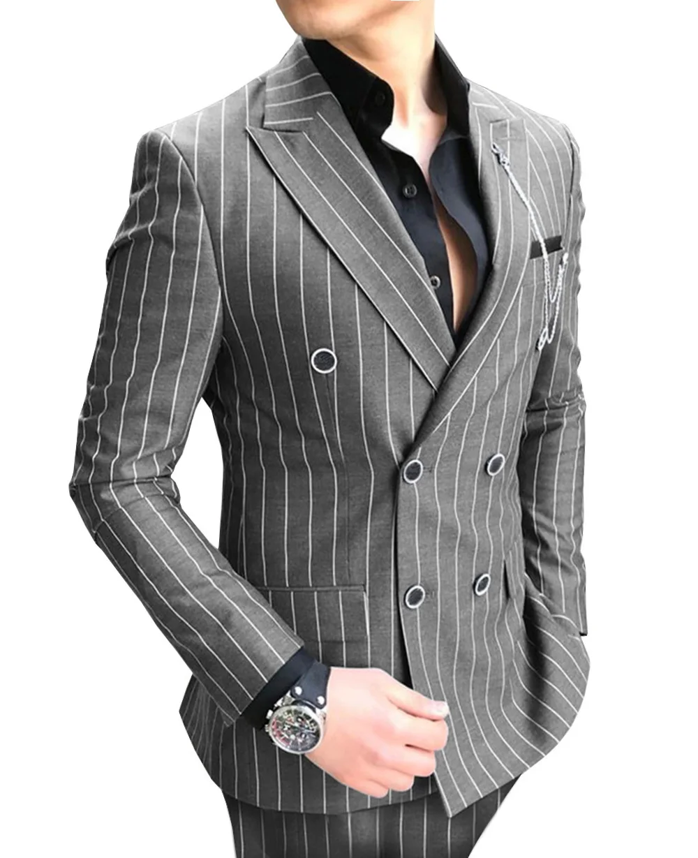 

Мужской облегающий костюм из 2 предметов в полоску, индивидуальный пошив, деловые смокинги для мужчин (Блейзер + брюки)