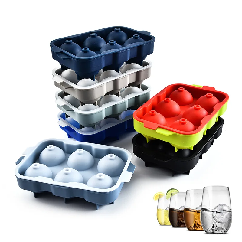

6 отверстий, силиконовые льдовые шарики, льдогенератор, лоток для кубиков льда, Силиконовый круглый Сферический лоток, кубик прессформы для виски и коктейлей